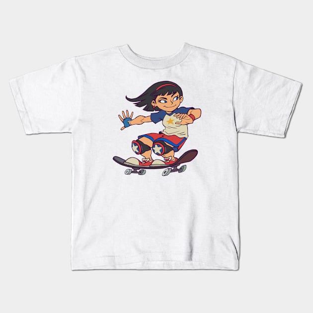 Skater Girl USA Kids T-Shirt by  KendallHaleArt